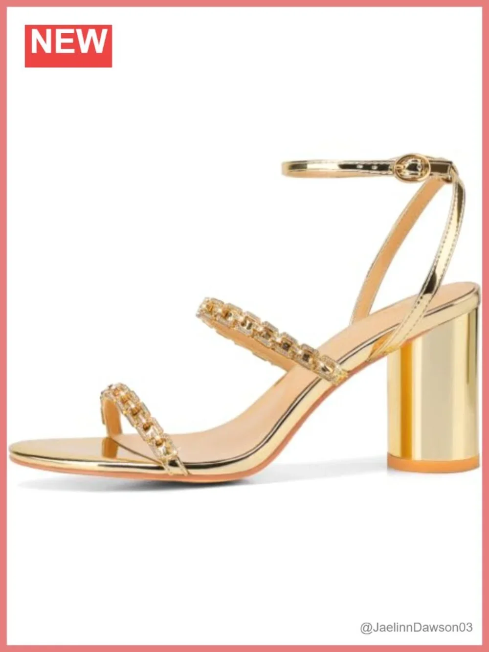 Women's Strappy Rhinestone Chain Heels Chunky Block Heel Sandals Round Open Toe